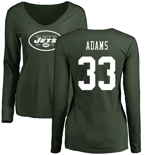 New York Jets Green Women Jamal Adams Name and Number Logo NFL Football #33 Long Sleeve T Shirt->nfl t-shirts->Sports Accessory